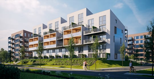 Verket Atrium - Bygg A - Hele vest fasaden_tilfront