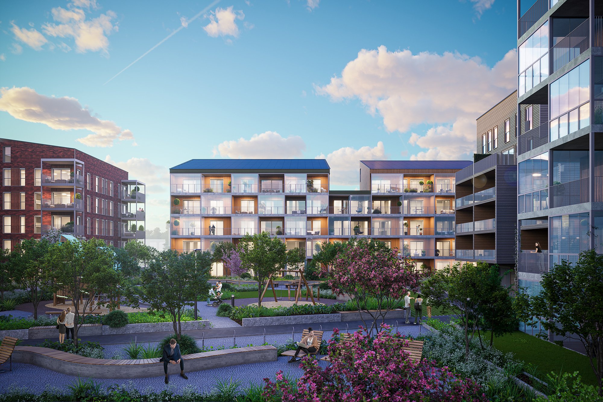 Verket Atrium hagen kveld mot hus C