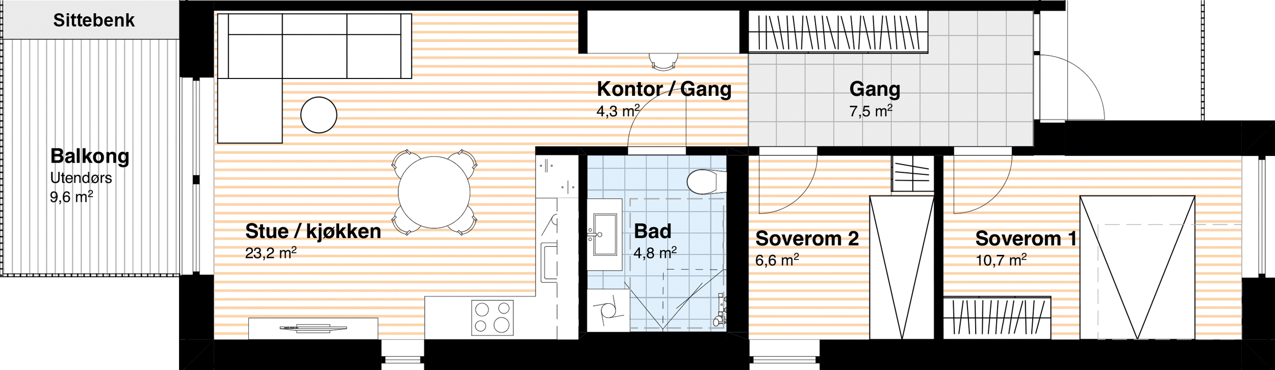 Plantegning studio 60 kvm